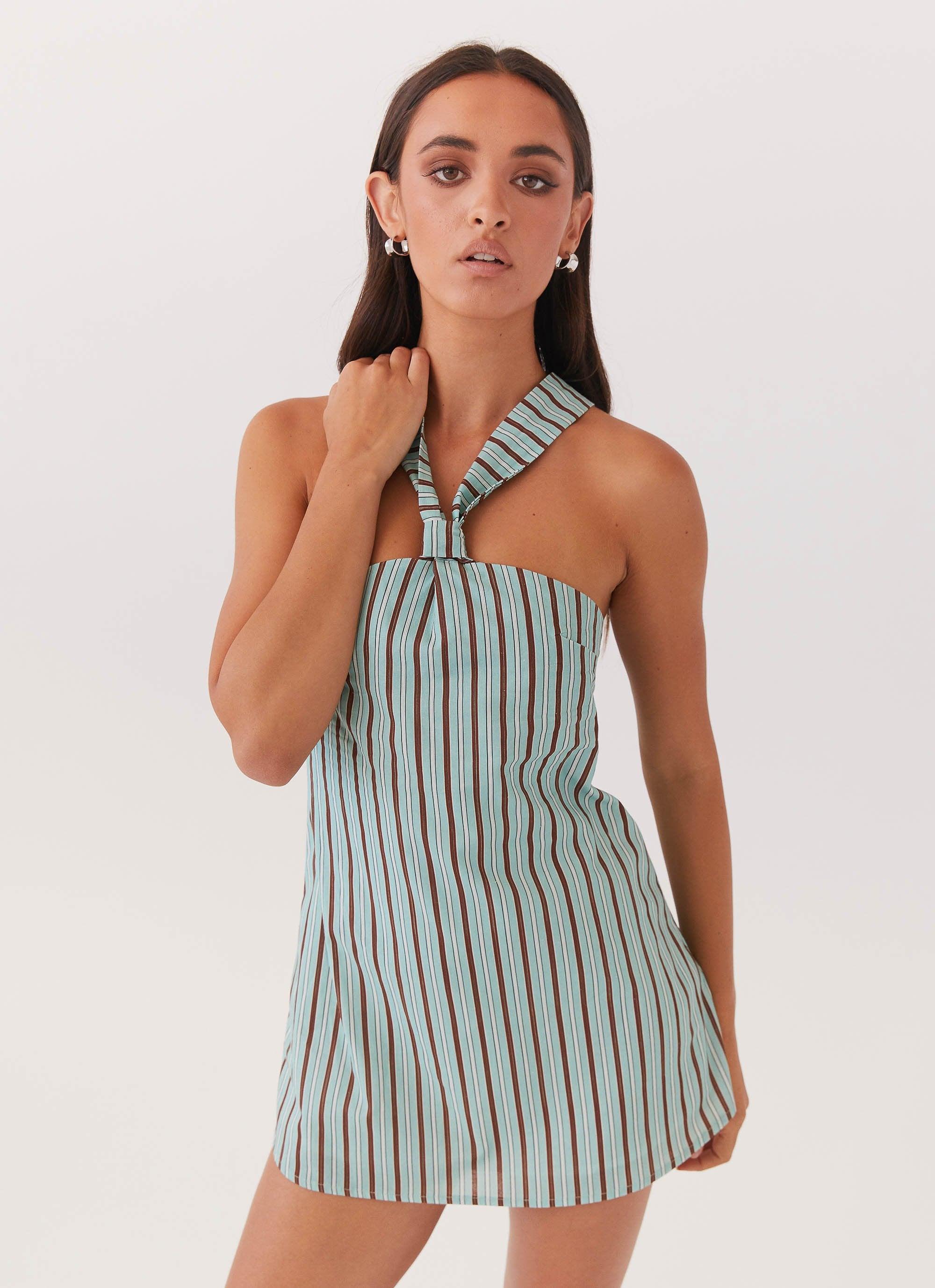 Keira Linen Mini Dress - Coastal Stripe Product Image