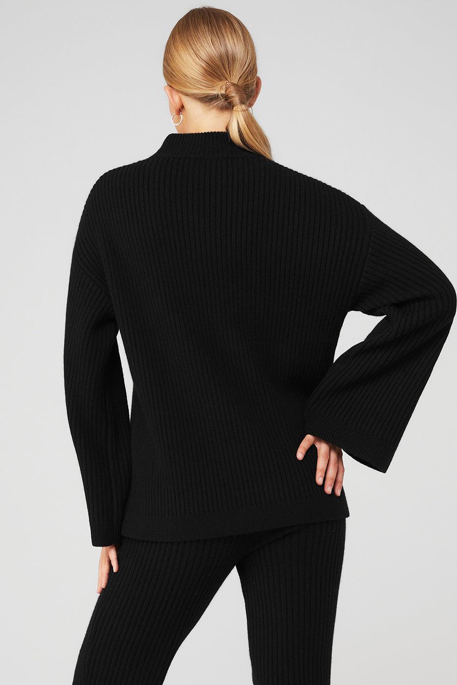 Cashmere Ribbed Winter Dream Mock Neck Coverup - Black Female Product Image