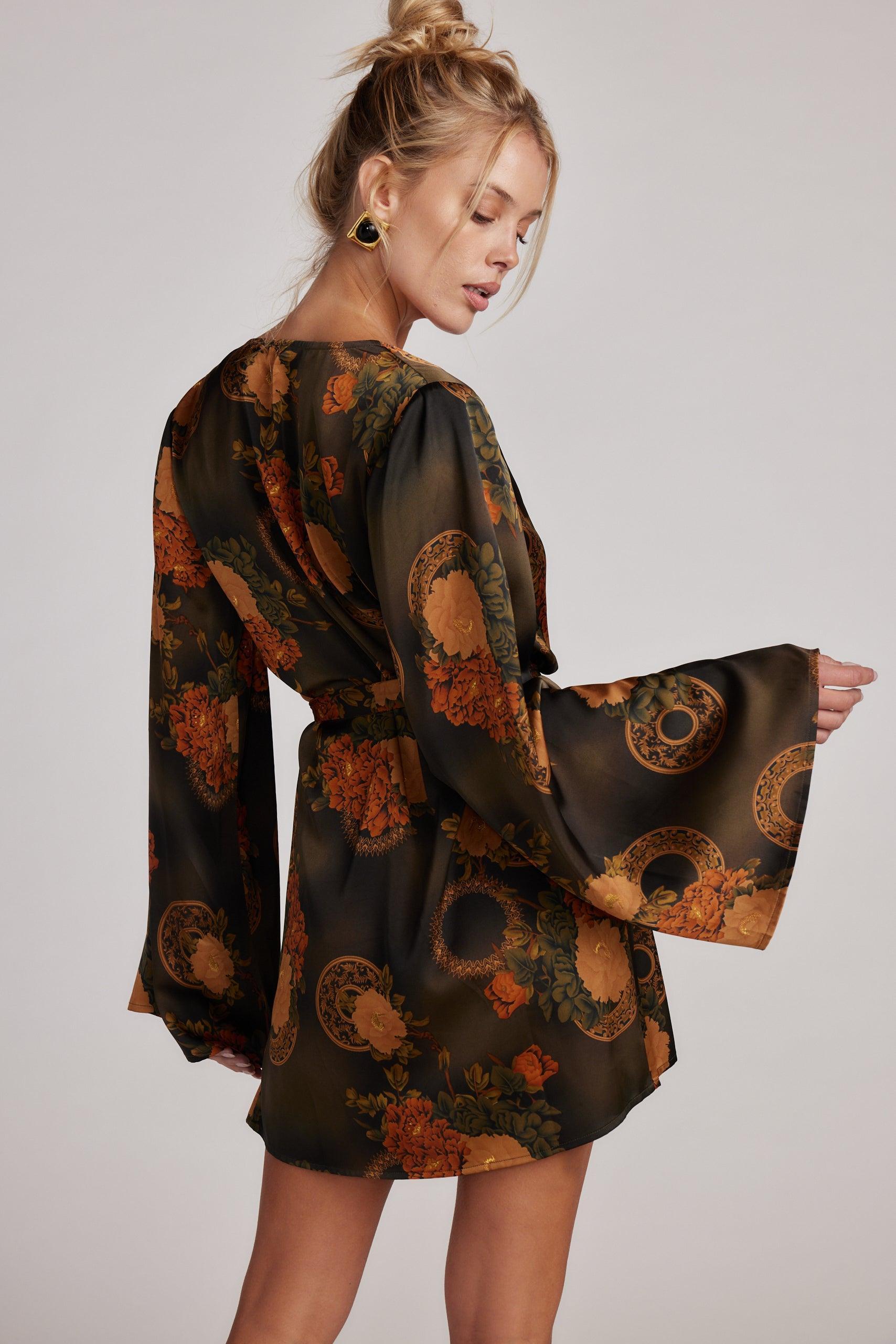 Gold Standard Olive Floral Kimono Dress Product Image