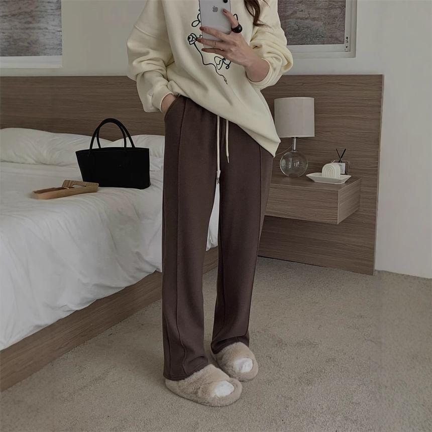 Drawstring Waist Plain Loose Fit Sweatpants Product Image