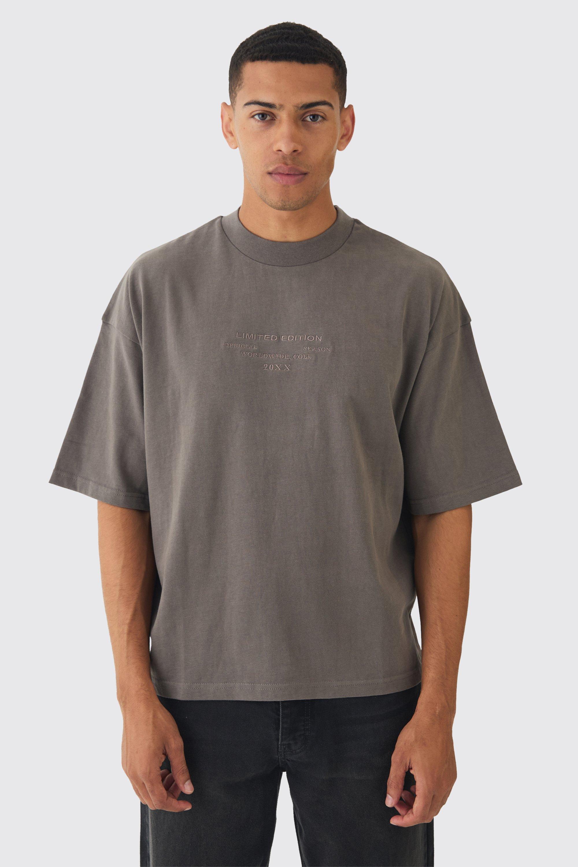 Oversized Boxy Extended Neck Peached Heavyweight T-shirt | boohooMAN USA Product Image