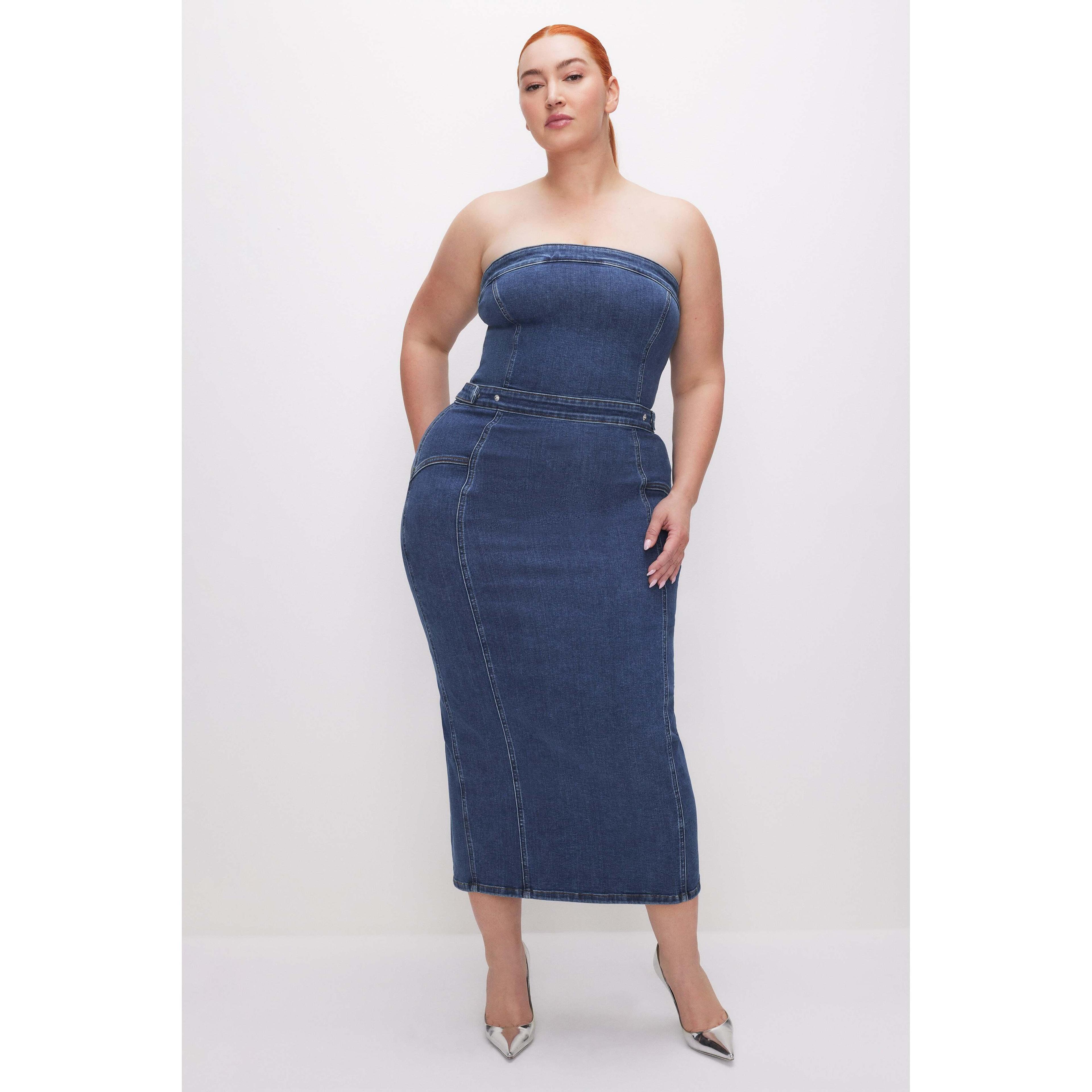 Womens Denim Tube Midi Dress Product Image