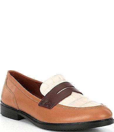 ECCO Womens Classic15 Crocodile Embossed Color Block Leather Penny Loafers Product Image