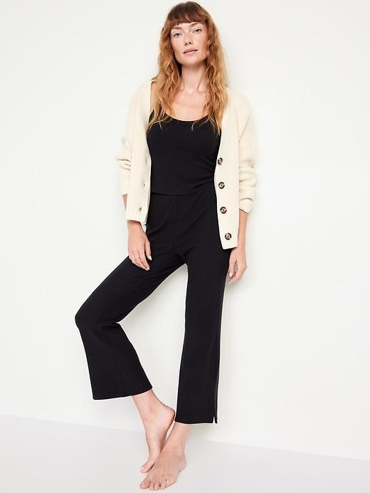 High-Waisted Ribbed Crop Flare Lounge Pants Product Image