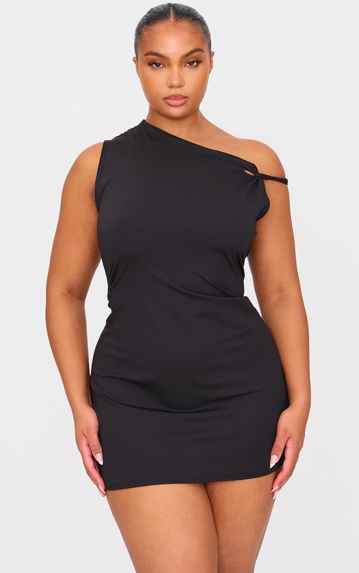  Plus Black Contour Sleeveless Knot Detail Mini Dress Product Image