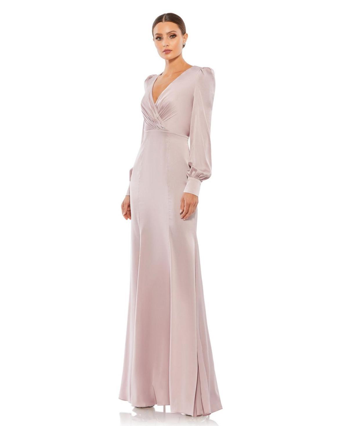 Ieena for Mac Duggal Empire Long Sleeve Satin Trumpet Gown Product Image