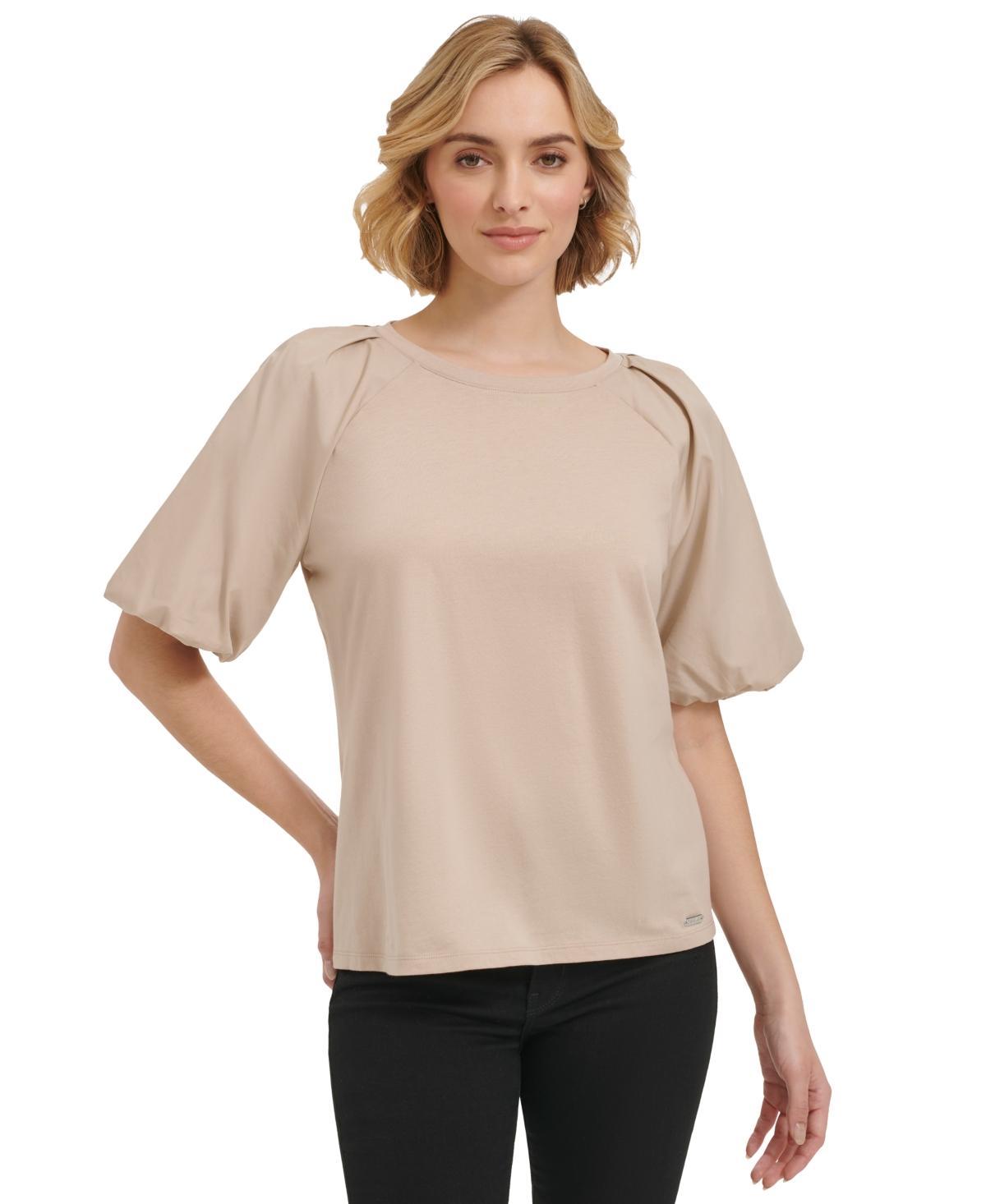 Calvin Klein Womens Mixed Media Puff Sleeve Top Product Image