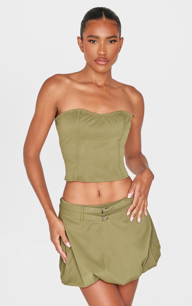 Khaki Twill Buckle Detail Bandeau Corset Top product image