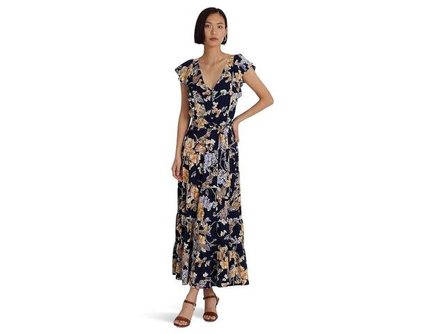 LAUREN Ralph Lauren Petite Floral Bubble Crepe Dress (Navy Multi) Women's Dress Product Image