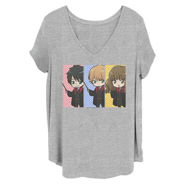 Juniors Plus Size Harry Potter Anime Trio Graphic Tee, Womens Grey Gray Product Image