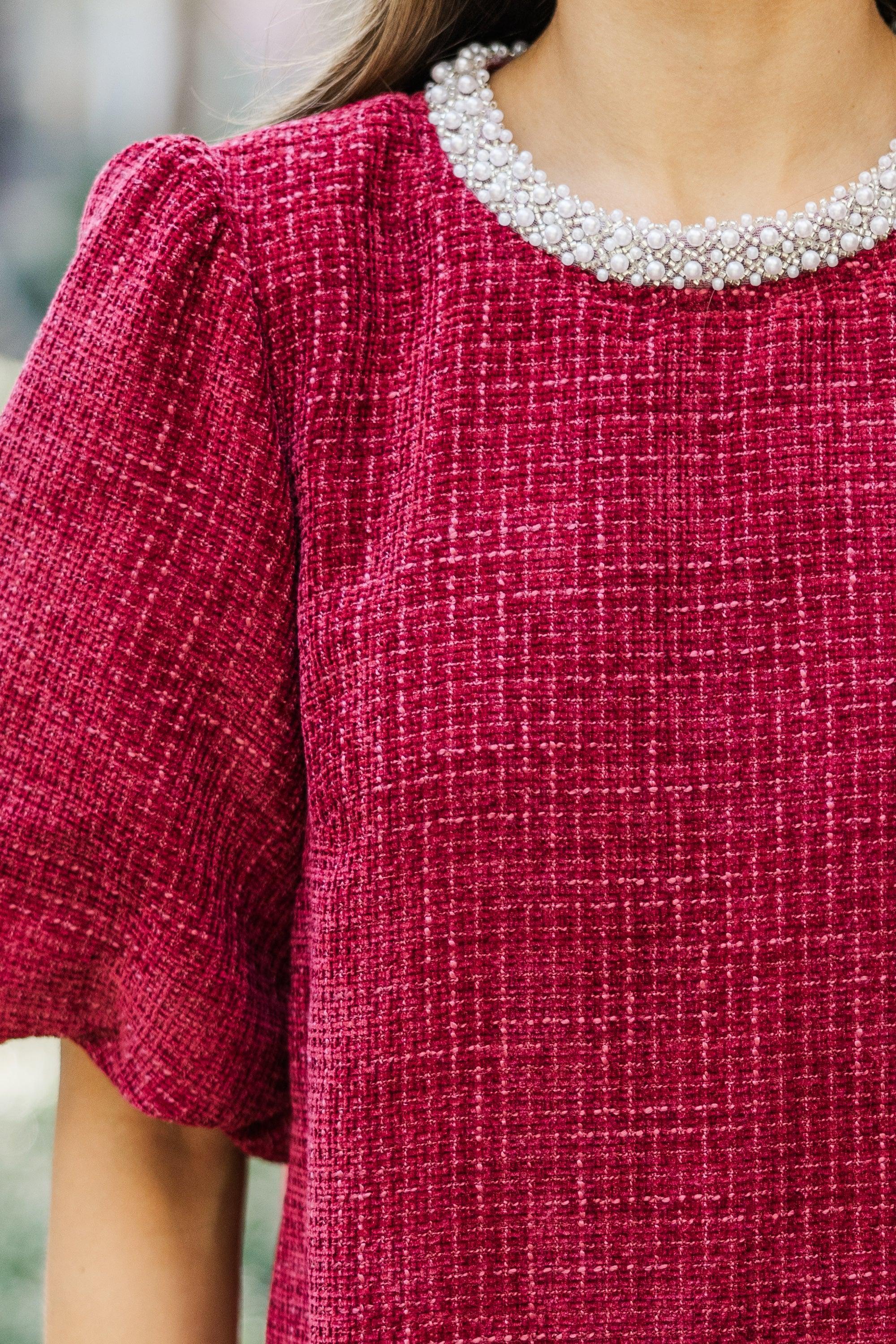 Calling On You Burgundy Red Tweed Blouse Female Product Image