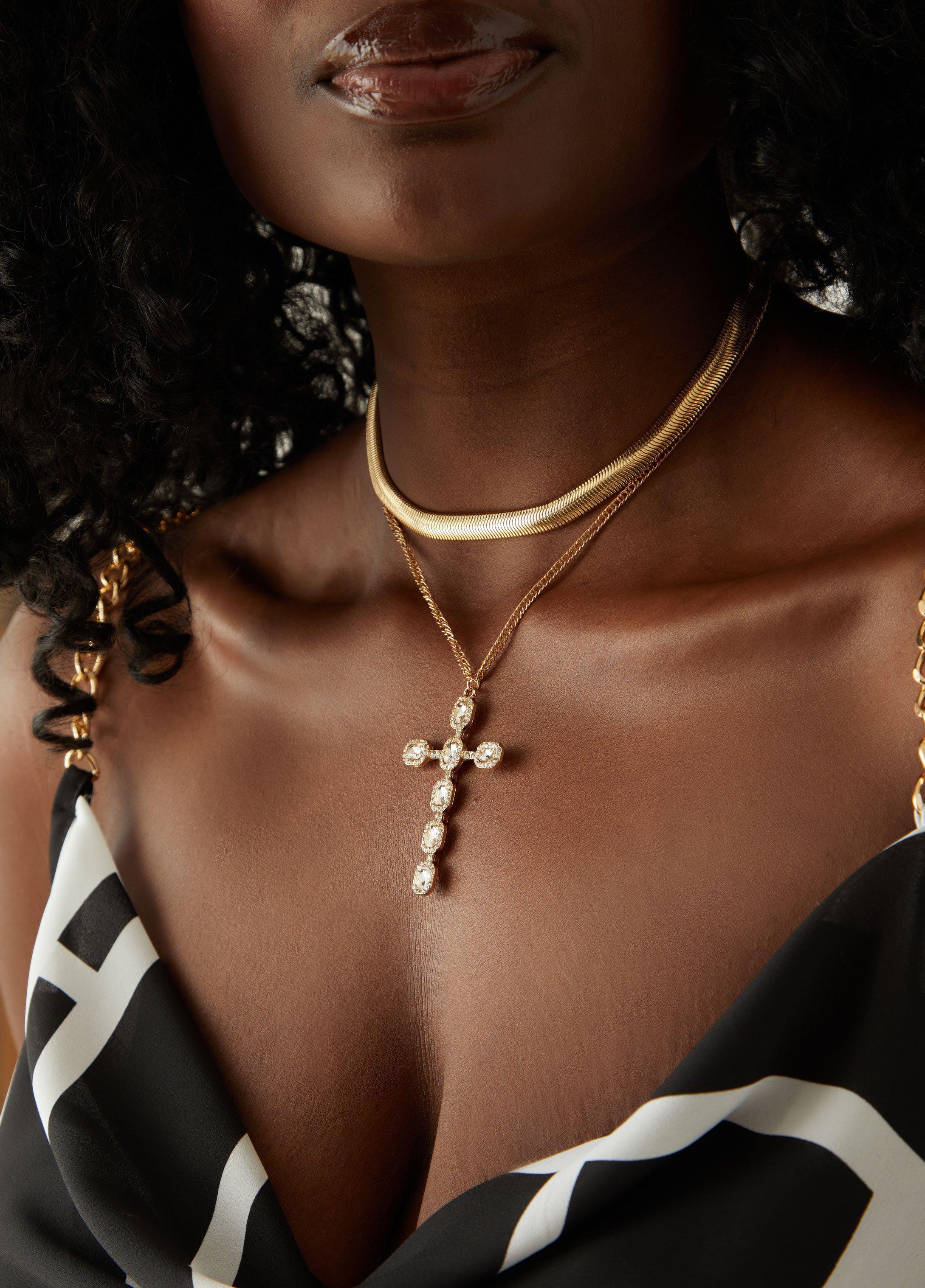 Plus Size Gold Tone Cross Necklace Set Ashley Stewart Product Image