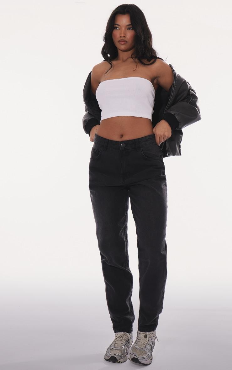 PRETTYLITTLETHING Washed Black High Rise Mom Jeans Product Image