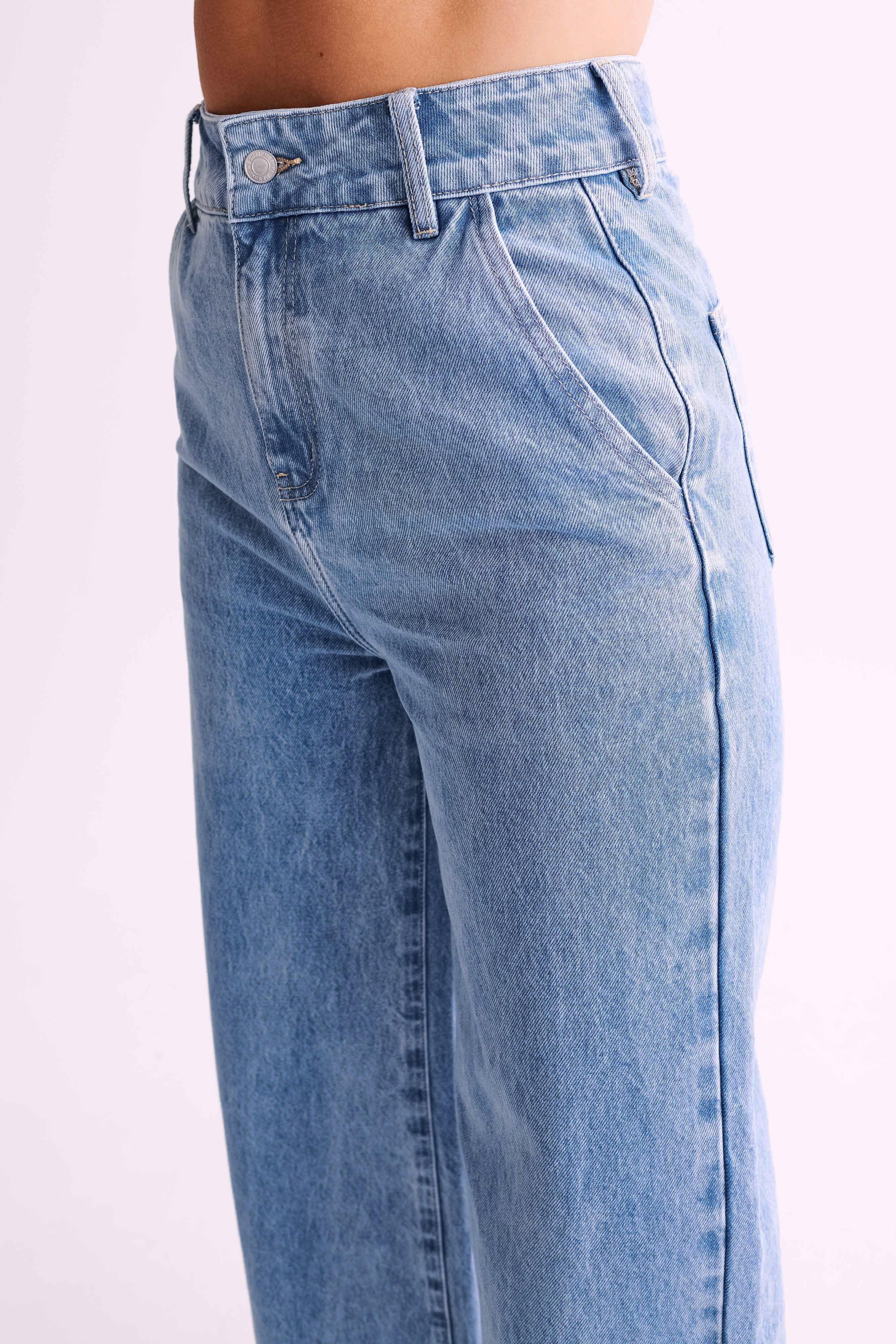 Roxy Wide Leg High Waist Denim Jeans - Mid Blue Product Image