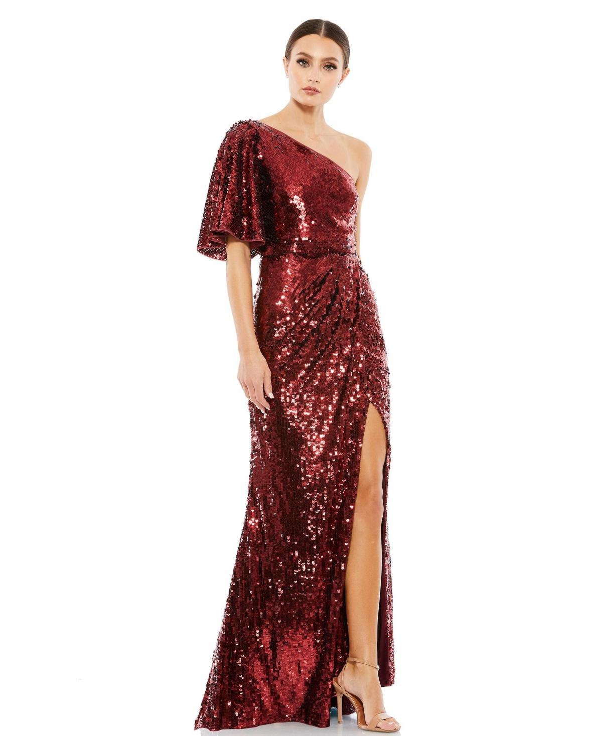 Mac Duggal Womens Womens Embellished Bell Sleeve One Shoulder Neck Trumpet Gown Product Image