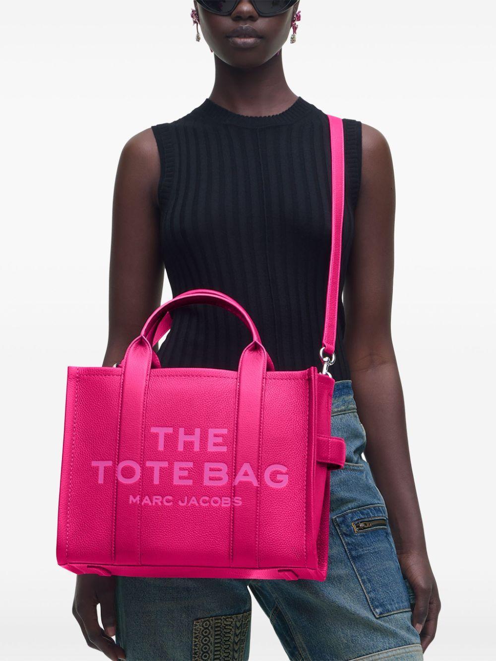 MARC JACOBS The Medium Leather Tote Bag In Hot Pink Product Image