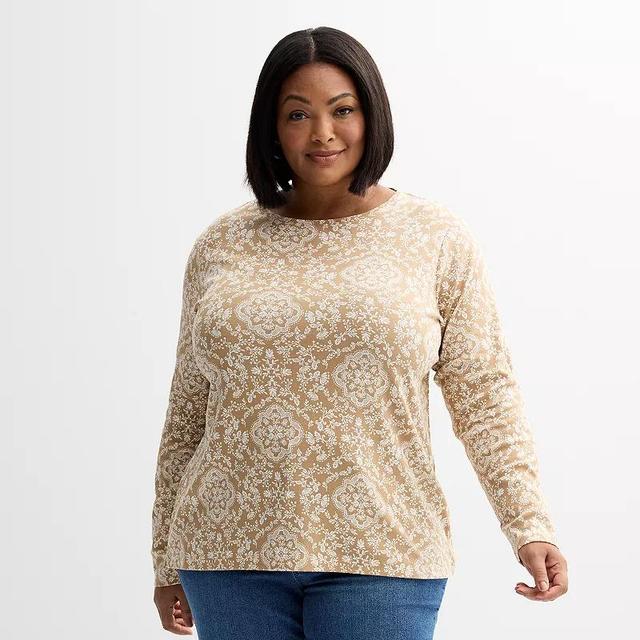 Plus Size Croft & Barrow Essential Crewneck Long Sleeve Tee, Womens Navy Night Red Product Image