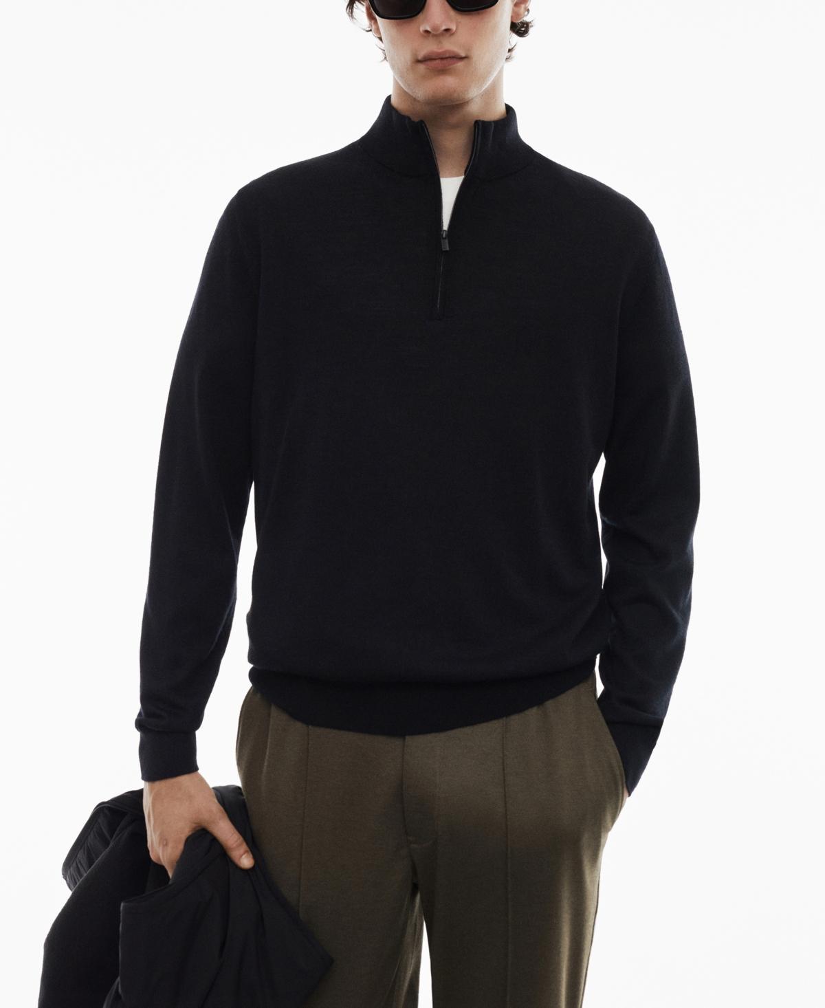 MANGO MAN - 100% merino wool sweater with zipper collar navyMen Product Image