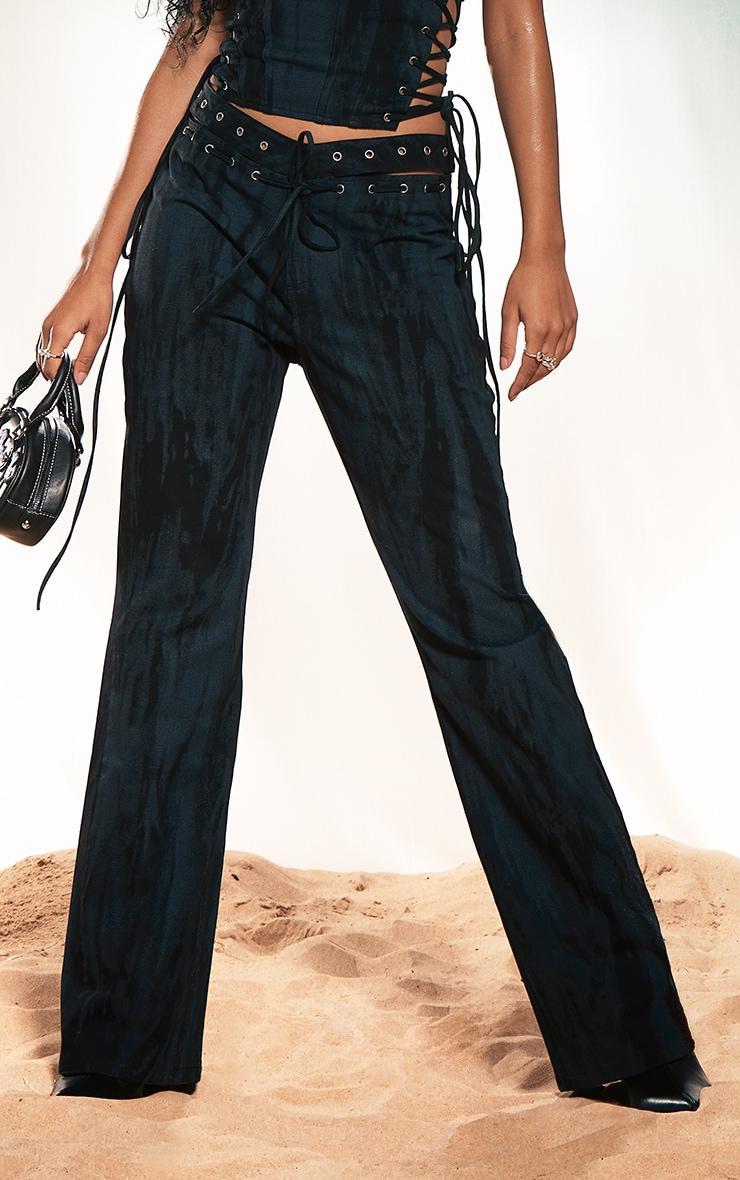 Black Acid Wash V Waistband Lace Up Detail Jeans Product Image