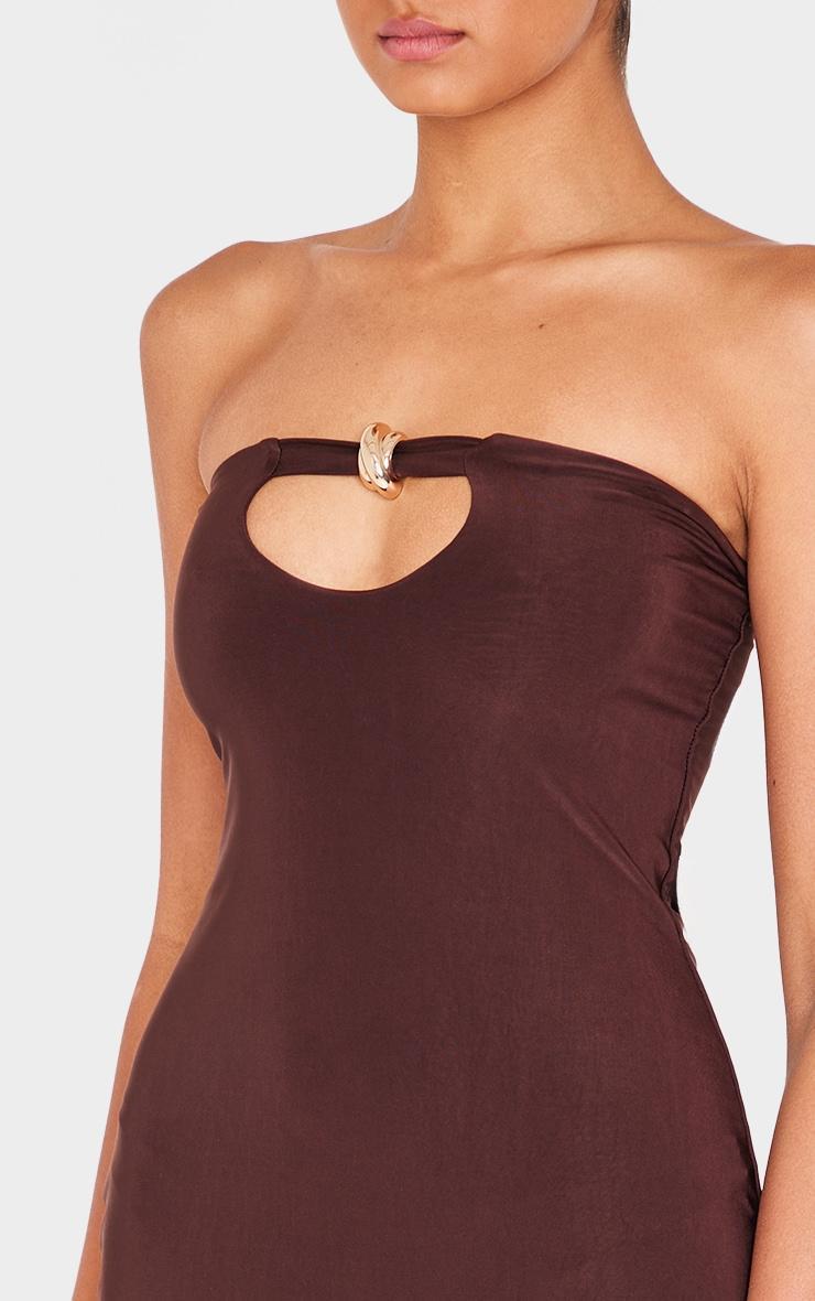 Chocolate Double Layer Slinky Trim Detail Bandeau Mini Dress Product Image