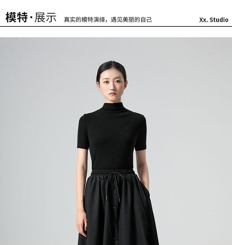 Drawstring Waist Plain Asymmetrical Buttoned Midi A-Line Skirt Product Image