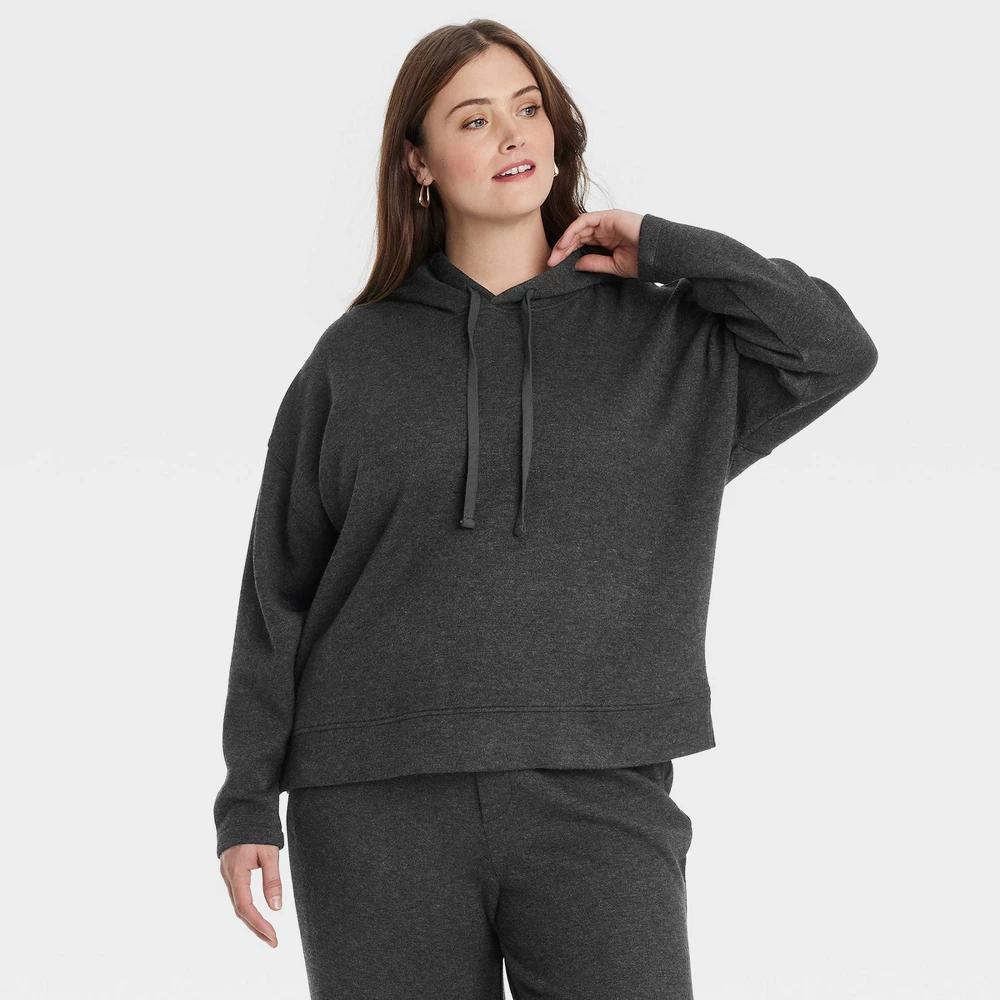 Womens Leisure Studio Knit Hoodie - Universal Thread Charcoal 1X Product Image