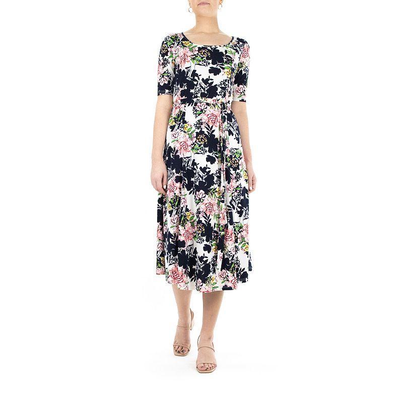 Womens Nina Leonard Syliva Print Midi Dress Blue Pink Team Product Image