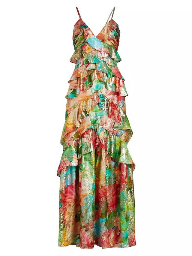 Harlen Floral Metallic Ruffled Gown Product Image