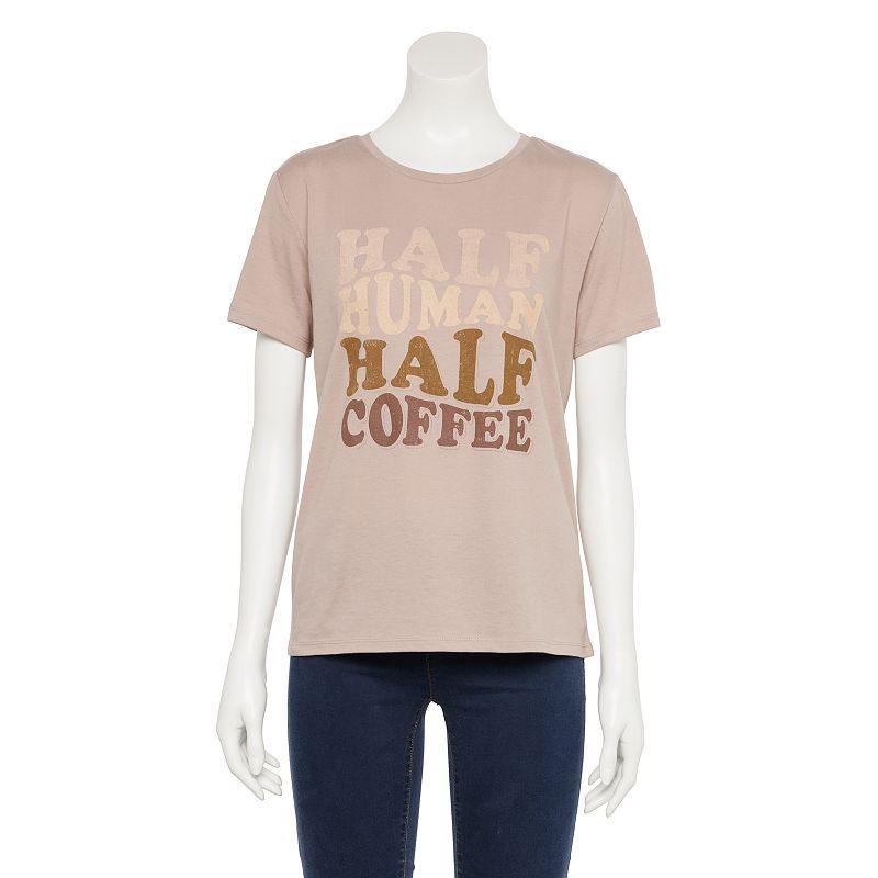 Womens Half Human Half Coffee Graphic Tee, Girls Brown Product Image