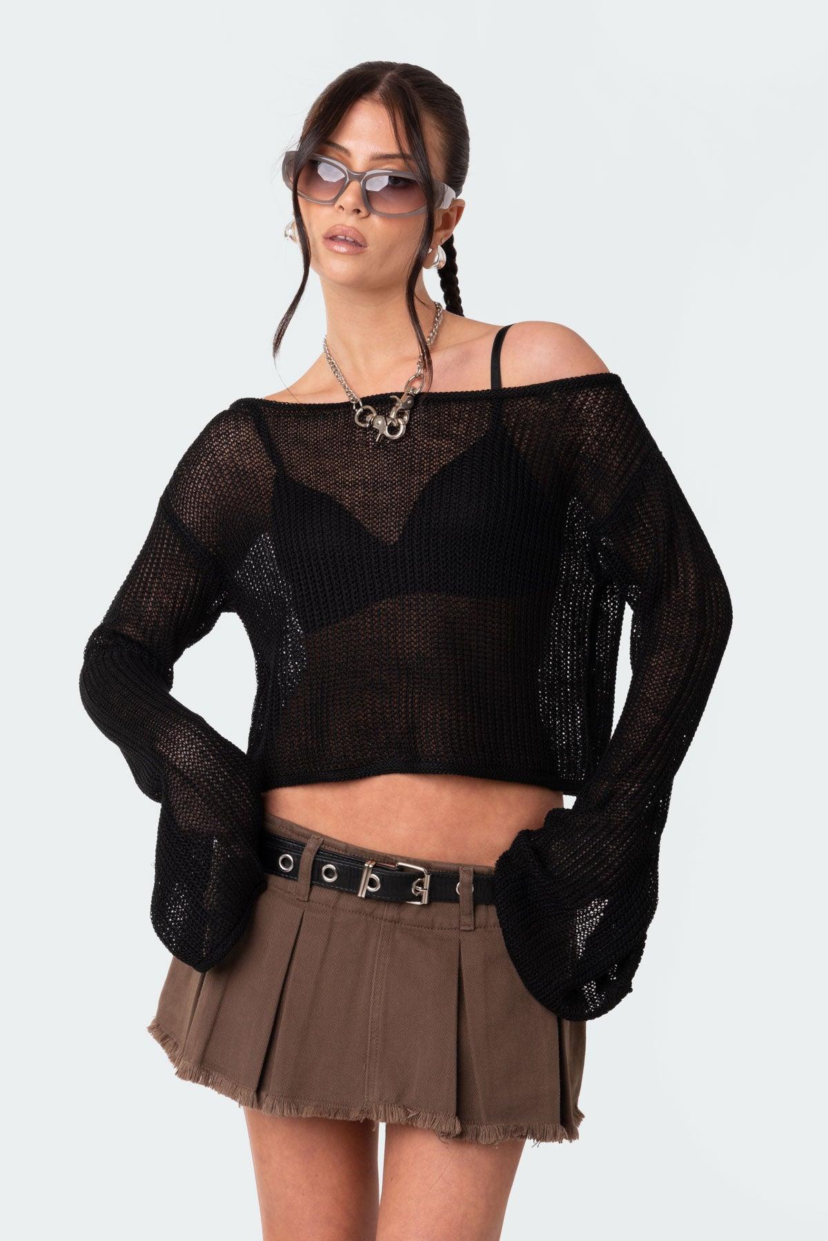 Emmie Off The Shoulder Sheer Knitted Top Product Image