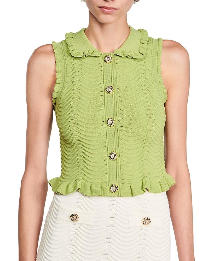 sandro Lina Ruffle Sleeveless Crop Sweater Product Image