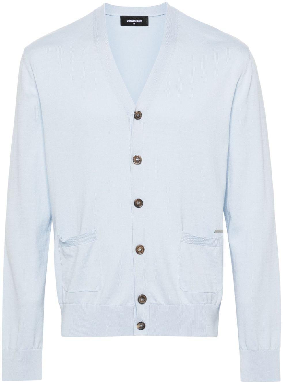 DSQUARED2 V-neck Fine-knit Cardigan In Blue Product Image