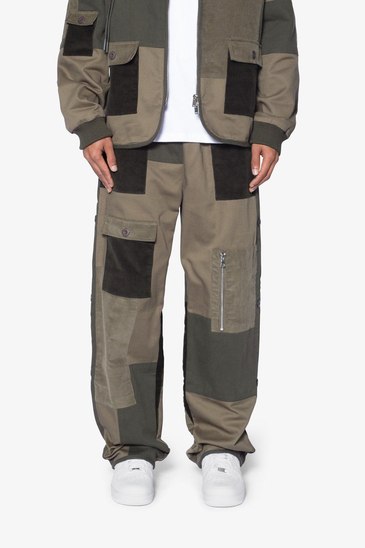 Dual Patchwork Cargo Pants - Olive Product Image