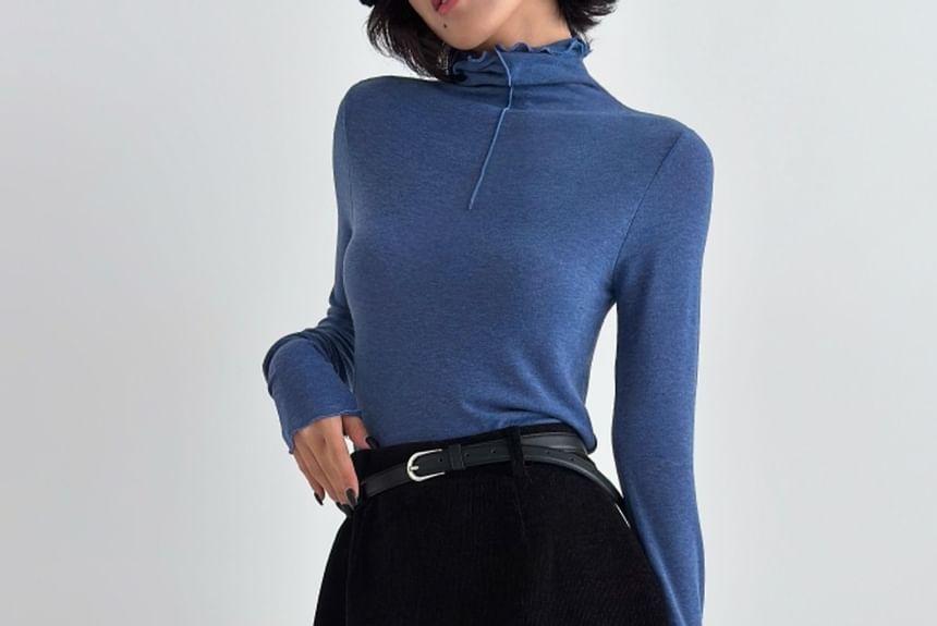 Long-Sleeve Turtleneck Wool Blend Slim-Fit Top Product Image