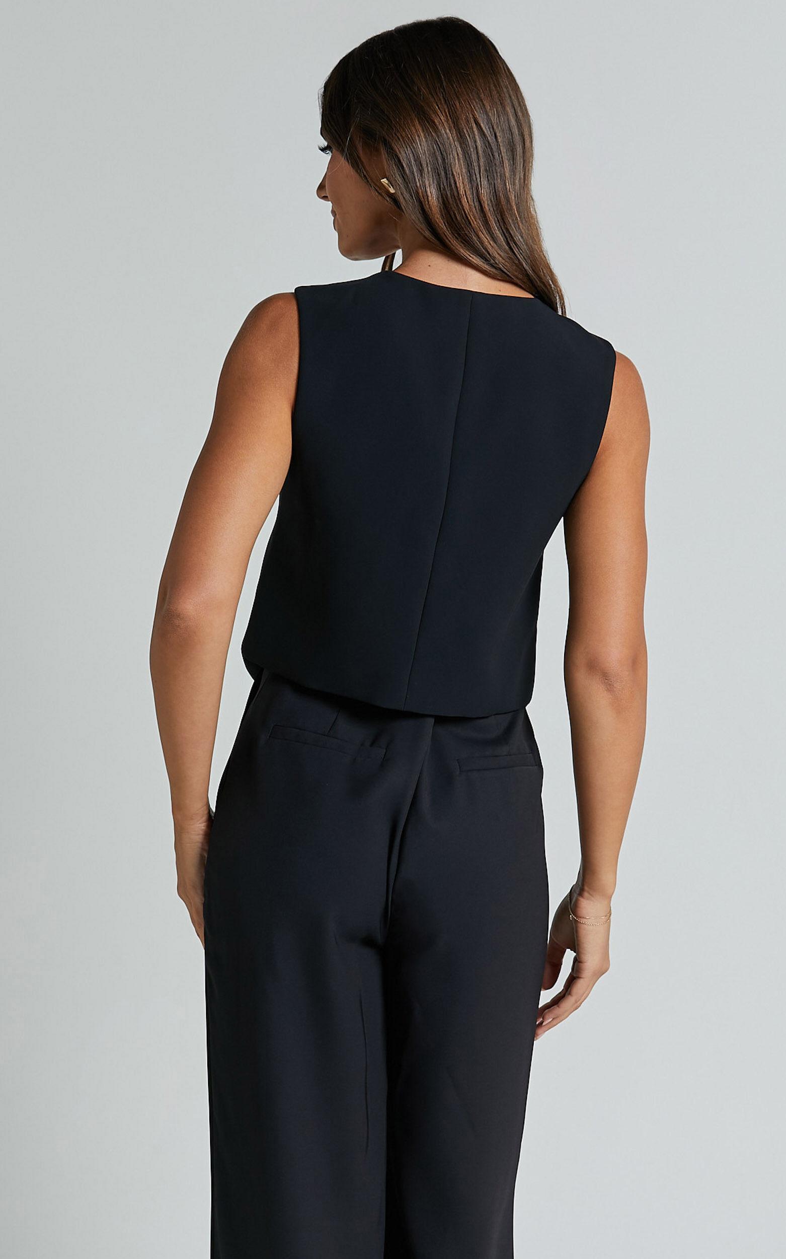 Charla Top - Tailored Button Through Vest in Black Product Image