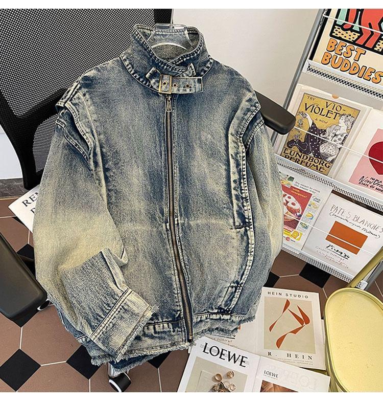 Washed Denim Zip Jacket Product Image