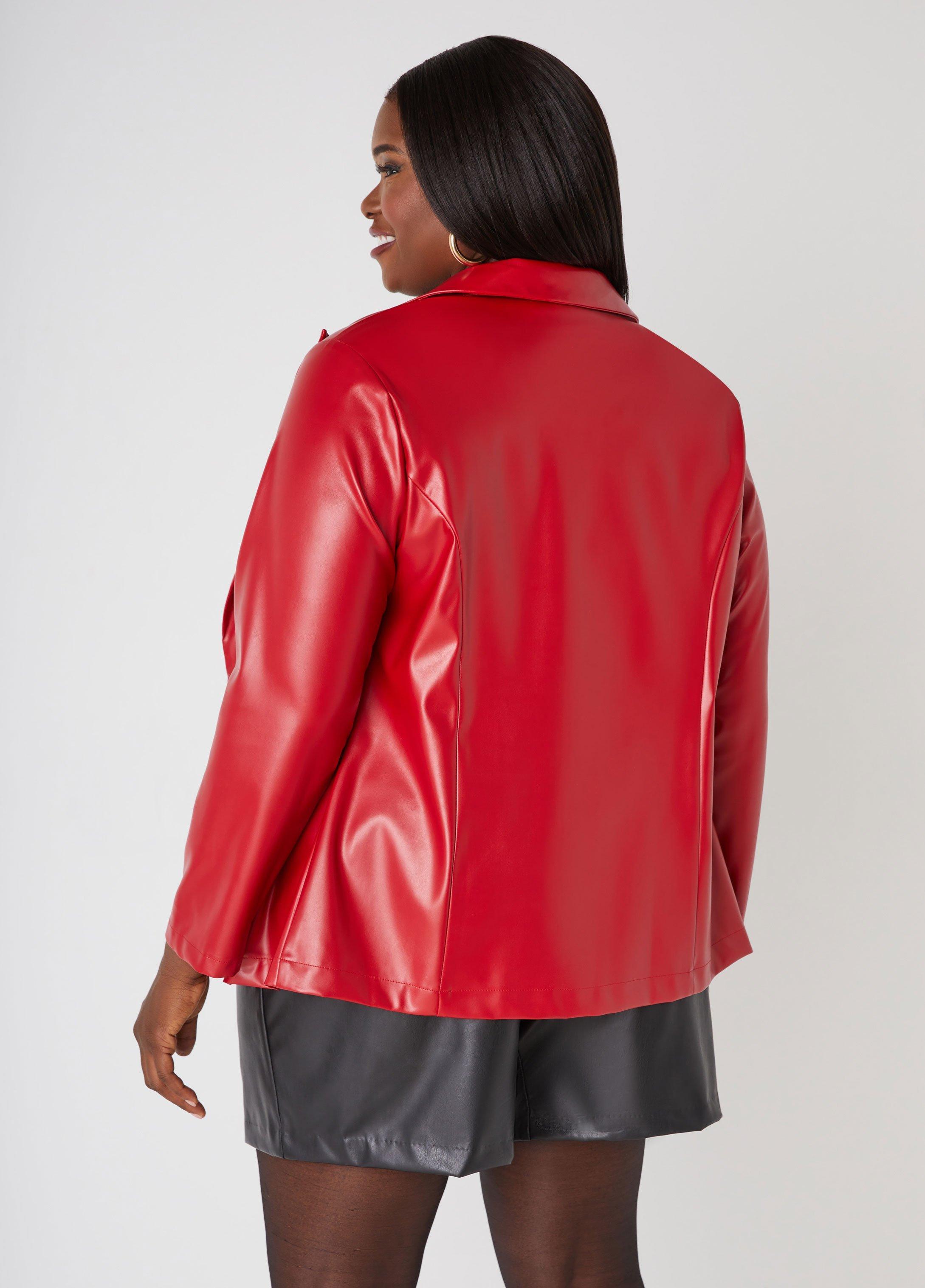 Plus Size Buttoned Faux Leather Blazer Ashley Stewart Product Image