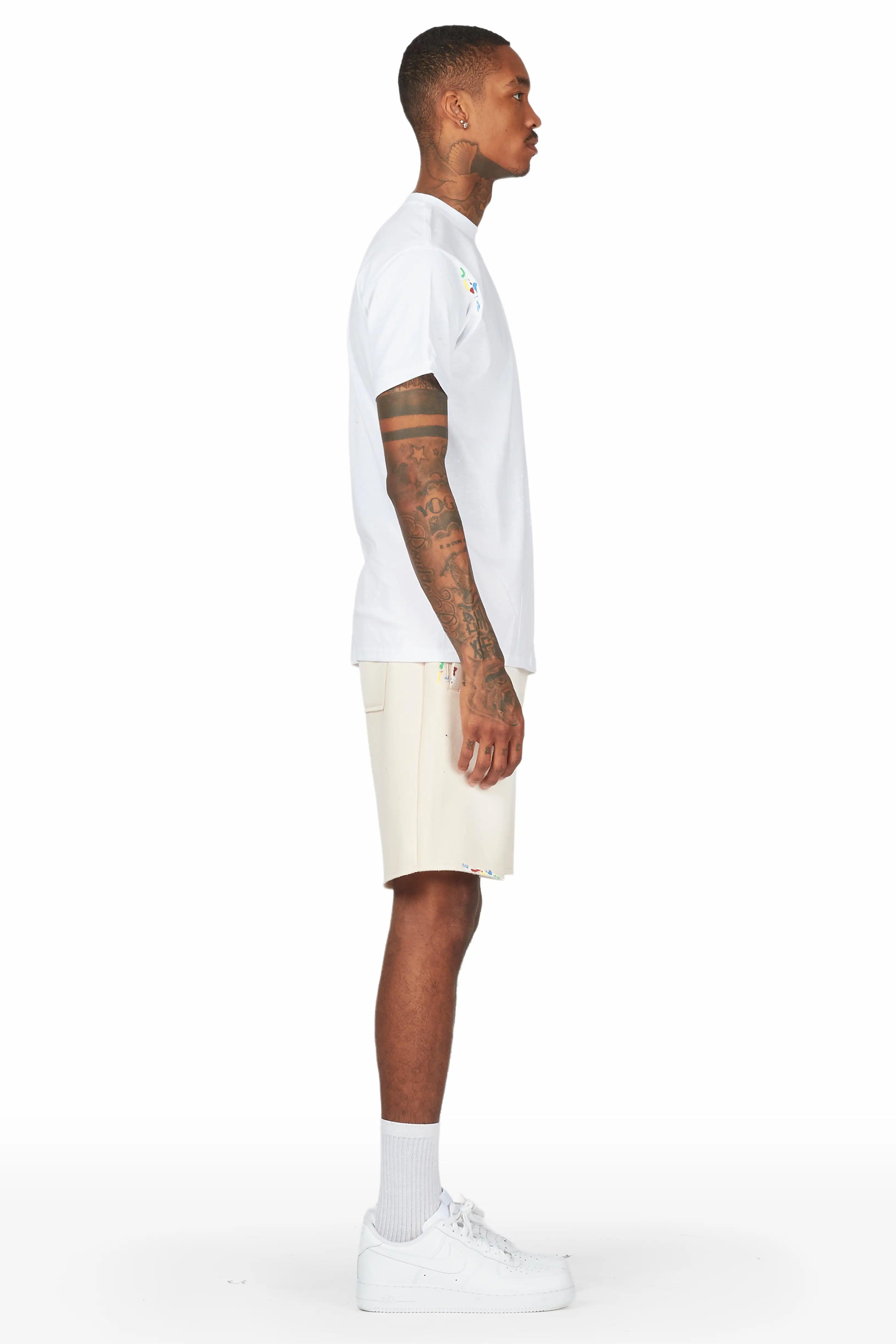 Rockstar Art Dist. White/Beige T-Shirt Short Set Male Product Image