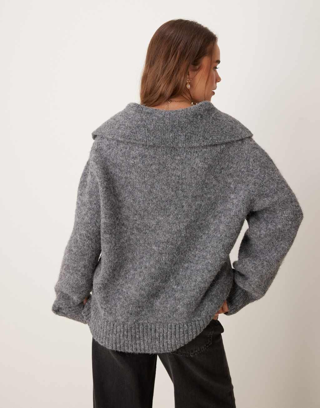 ASOS DESIGN wool blend knitted v neck sweater in gray heather Product Image