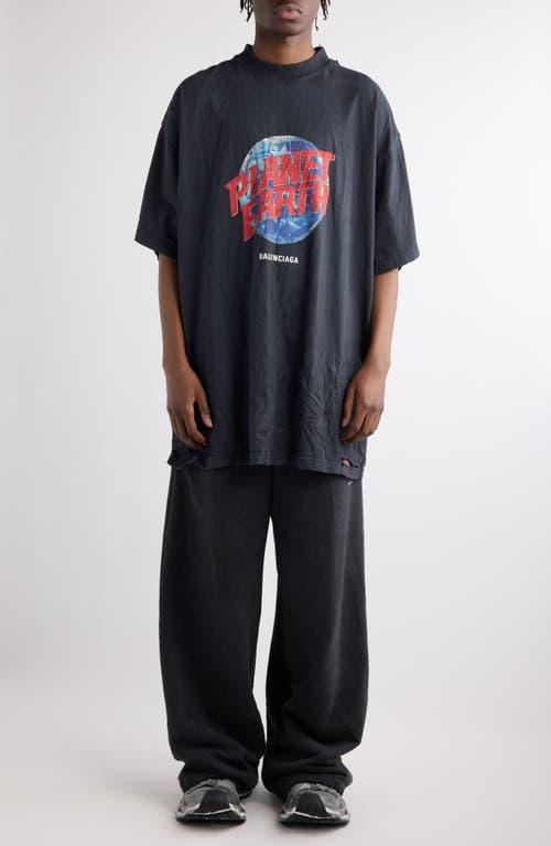 BALENCIAGA Planet Earth Baggy Distressed Cotton Graphic Sweatpants In Black product image