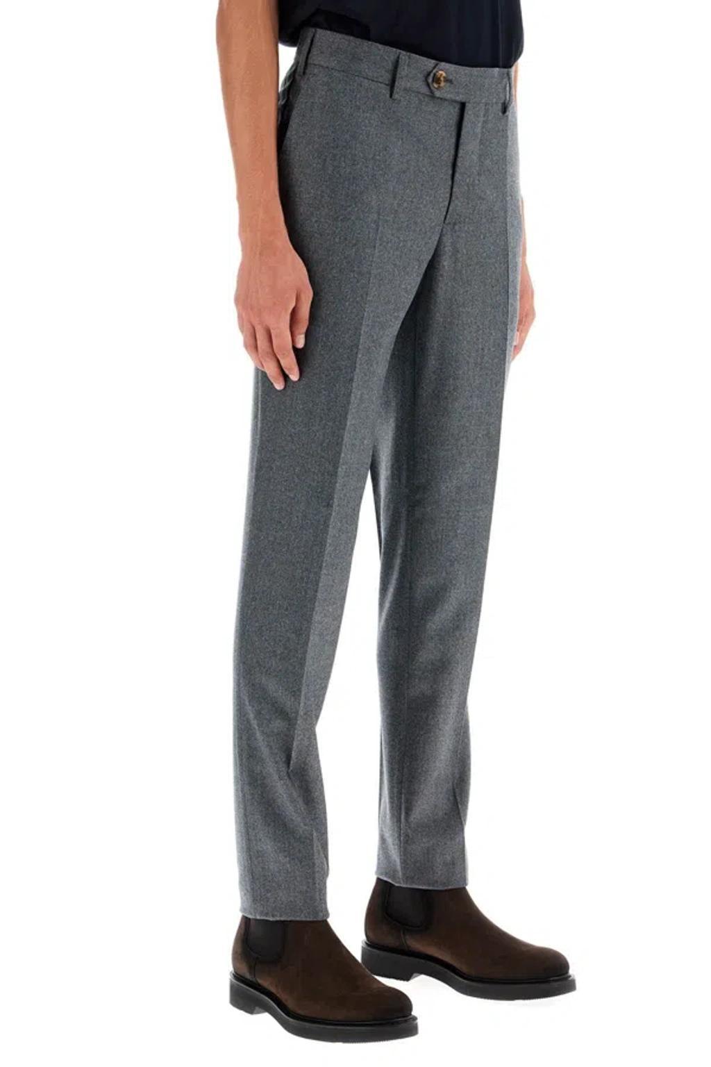 BRUNELLO CUCINELLI Wool Flannel Trousers In Grey Product Image