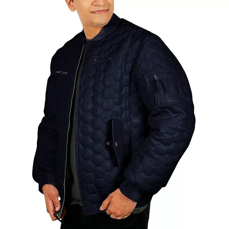 Big & Tall Franchise Club Honeycomb Leather Bomber Jacket, Mens Blue Product Image