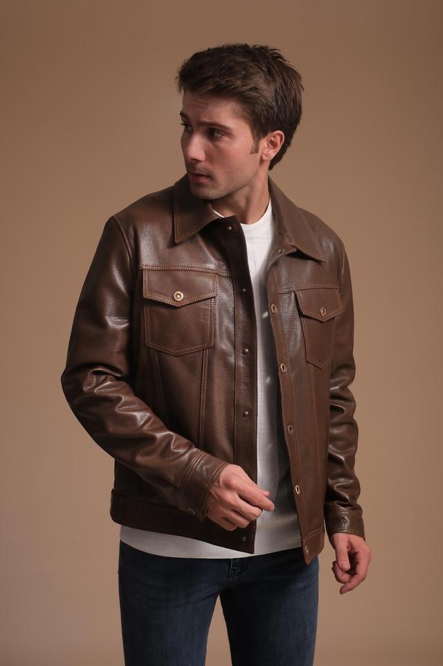 Furniq Uk Mens Leather Jacket Created for Macys - Brown Product Image