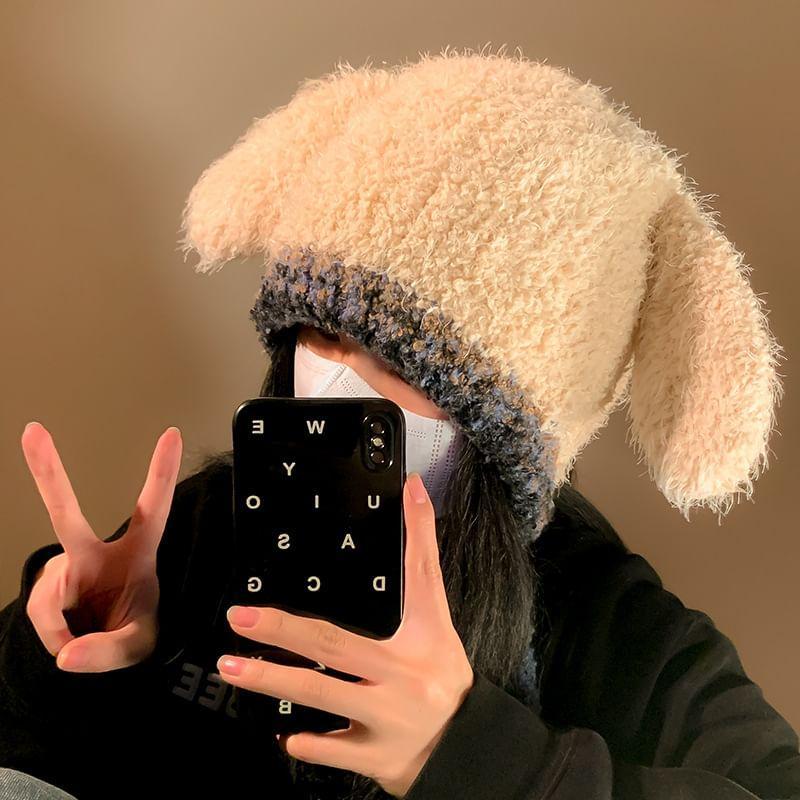 Pom Pom Ear Panel Knit Hat Product Image