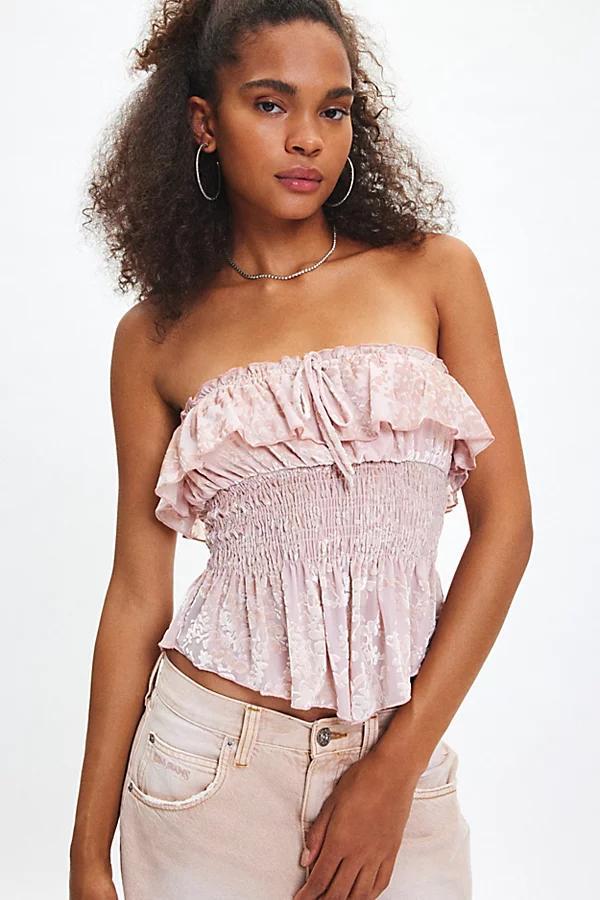 Kimchi Blue Clarabella Burnout Velvet Ruffle Peplum Tube Top Womens at Urban Outfitters Product Image