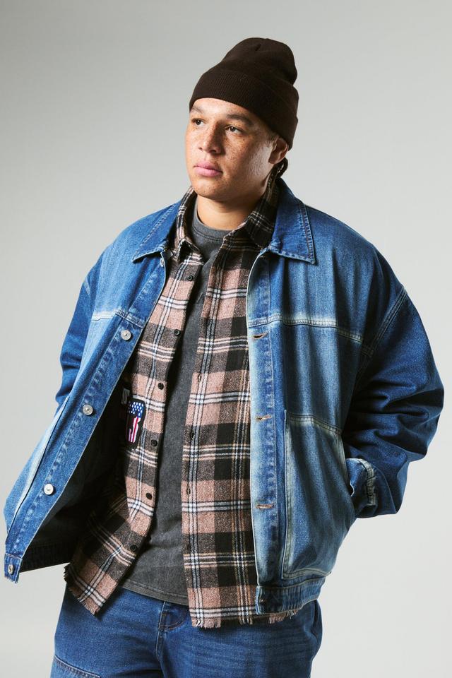 Plus Extreme Applique Oversized Denim Jacket | boohooMAN USA Product Image