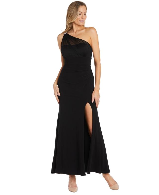 R & M Richards Womens Chiffon Drape Asymmetric Sleeveless Gown Product Image