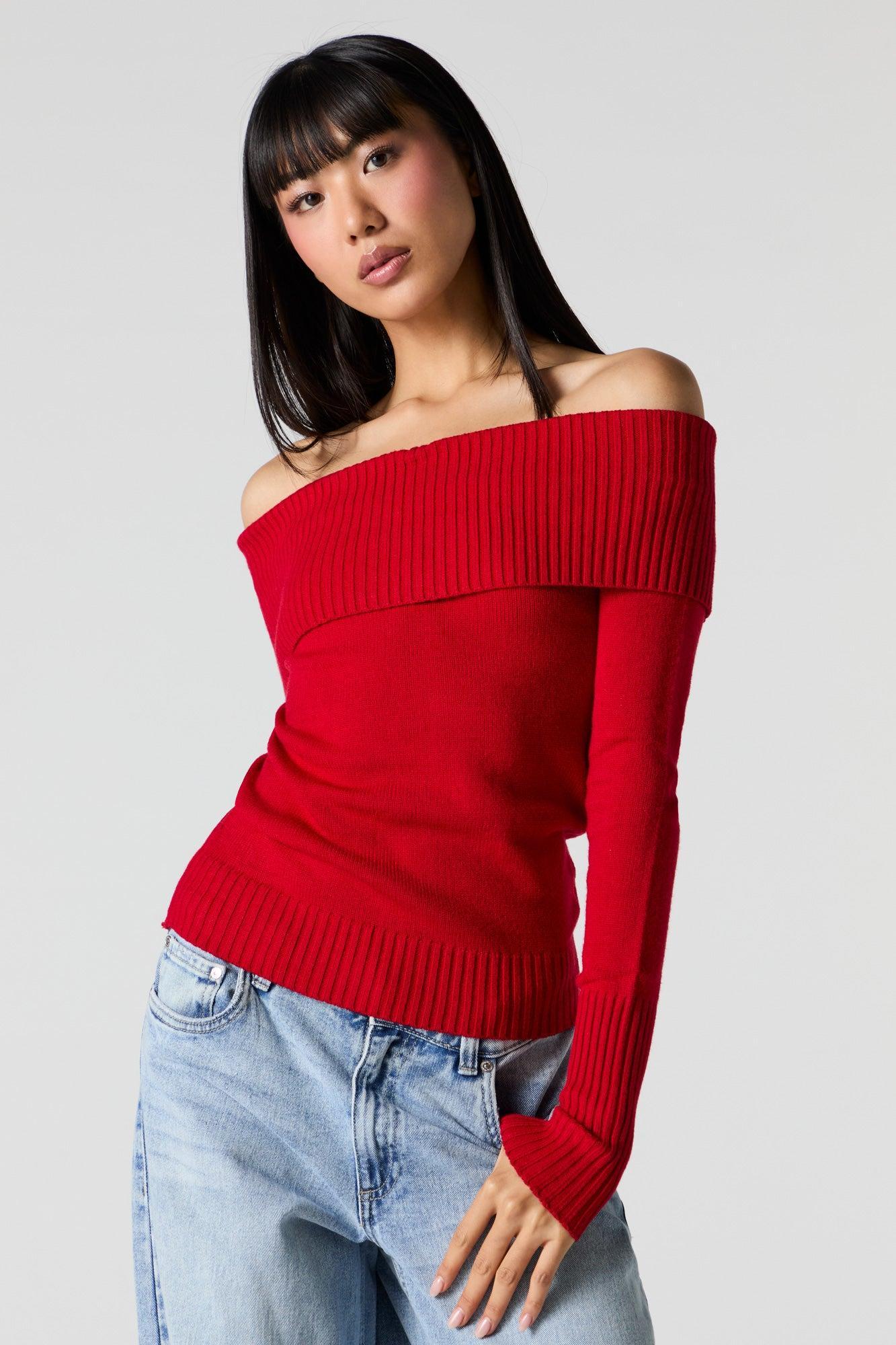 Ribbed Knit Off Shoulder Sweater Female Product Image