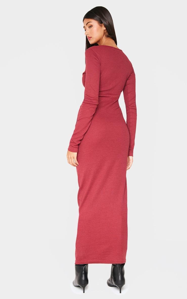 Burgundy Ribbed Ruched Detail Long Sleeve Maxi Product Image