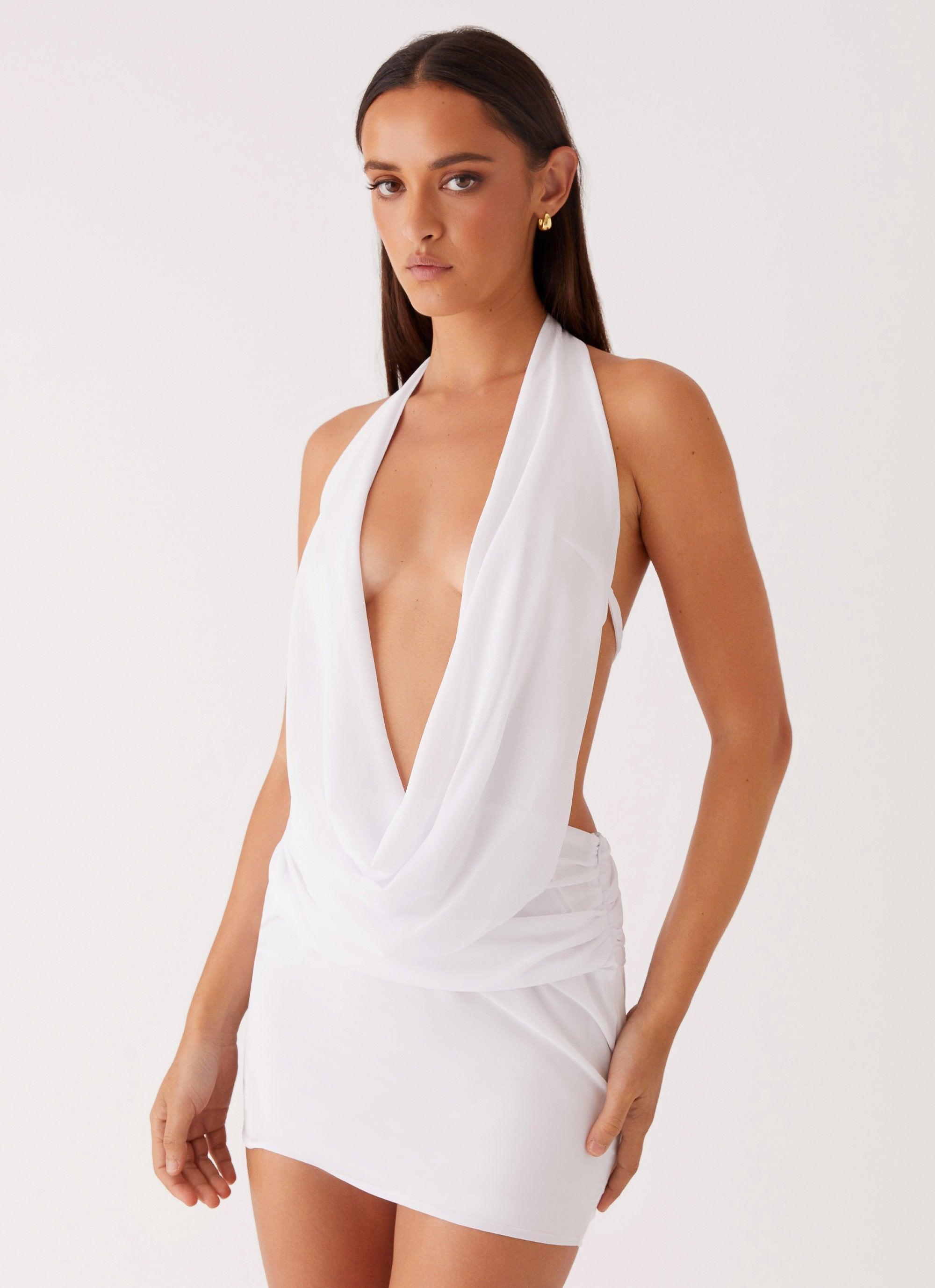 Elysia Chiffon Mini Dress - White Product Image